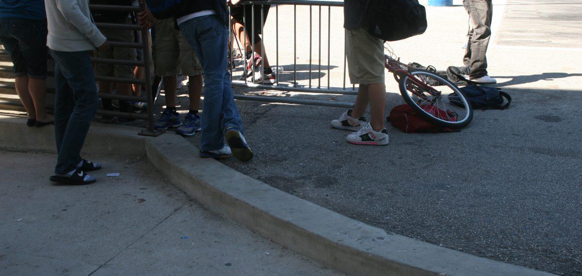 Bikes are pushed over because of the overcrowding of students.