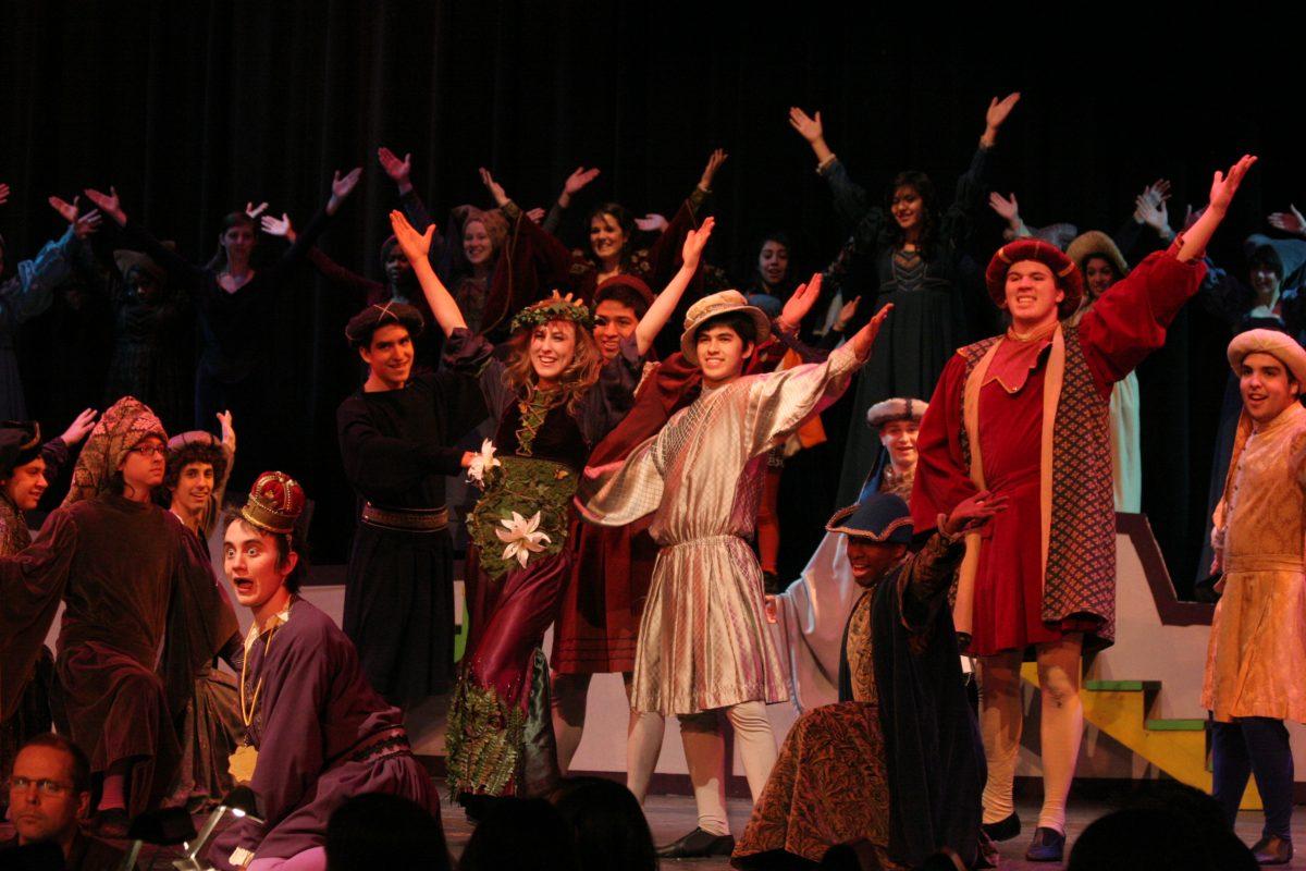 The cast of "Once Upon a Mattress" performing "Shy".                                    photo by Anne-Marie Coffee