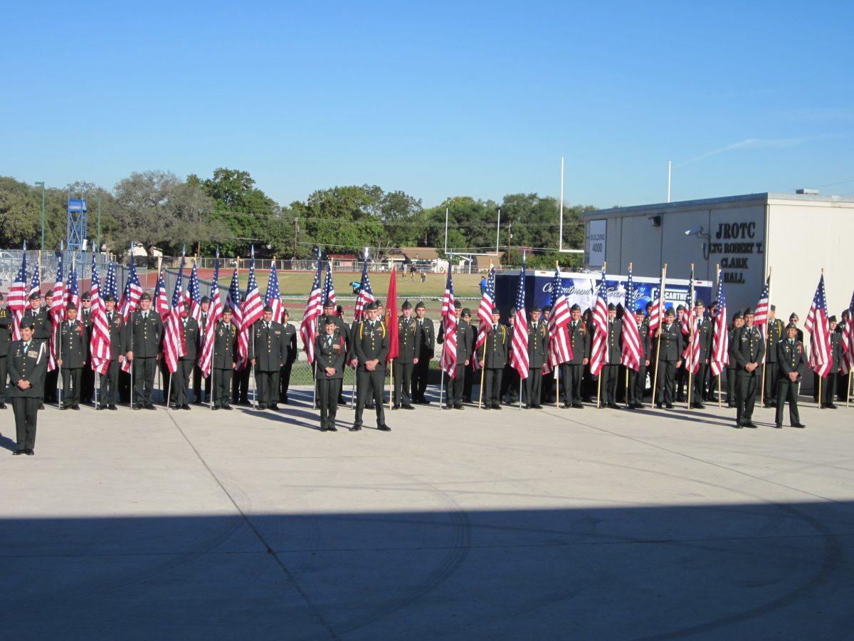 JROTC beside the barracks on Veterans day.