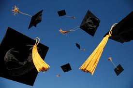 Graduation hats flying in the air. Photo from www.salon.com/2011/09/20/us_genius_grants_1/