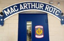 Entrance to ROTC building decked out in blue and bearing the proud ROTC name. Photo by Kayla Gunn