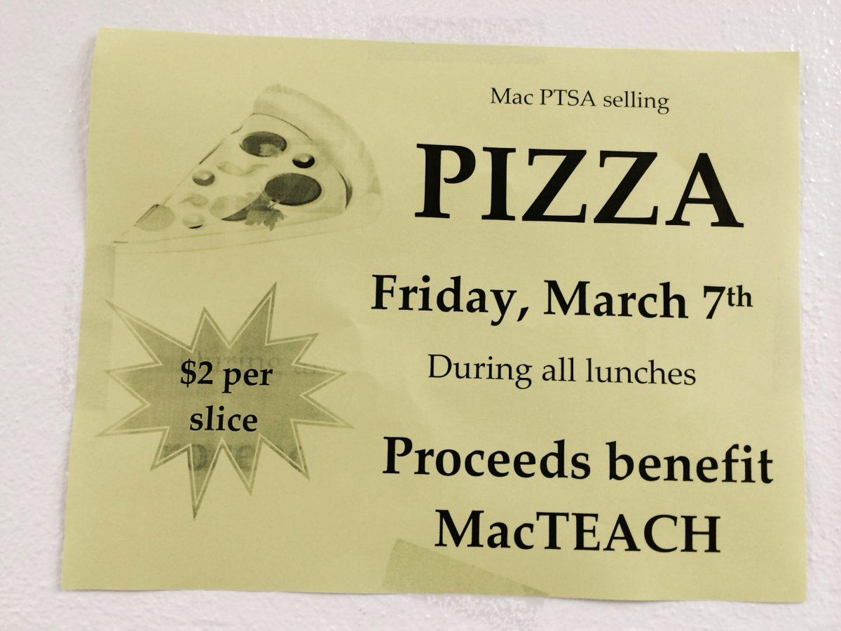 The parent volunteers will be selling the pizza outside of the cafeteria near the auditorium. Photo by Kayla Gunn 