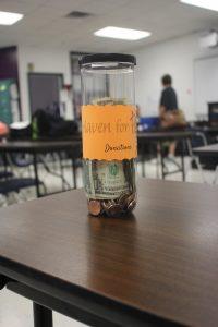 Student Council's collection container. Photo by Vanessa Ramirez