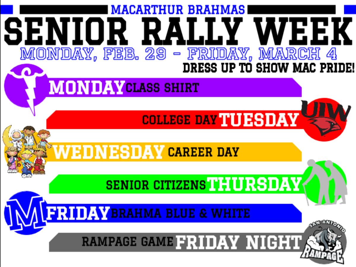 The schedule for Senior Rally Week.
Flyer by Ms. Stark