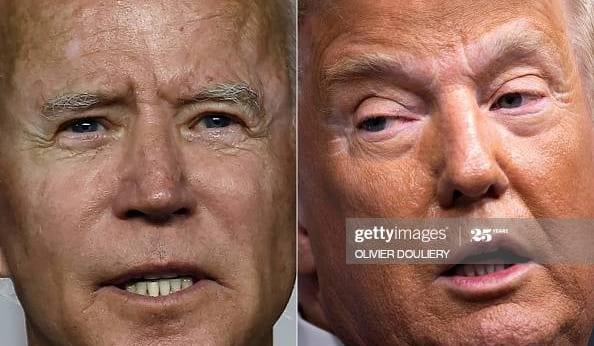 (COMBO) This combination of pictures created on September 28, 2020 shows
Democratic presidential candidate and former Vice President Joe Biden(L) speaking at a 